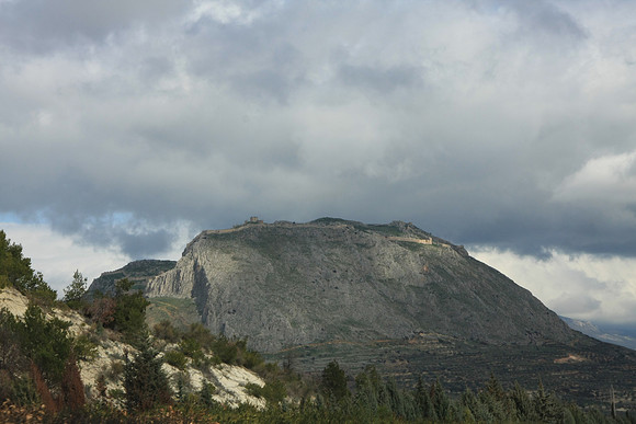The Acrocorinth site from a distance. We took this shot some days later on our way to Delphi.