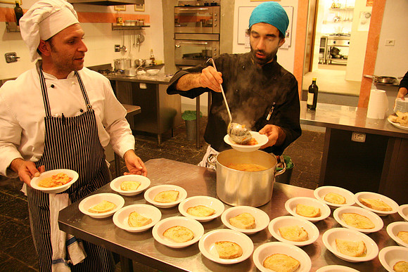 The chefs serve the Acquacotta