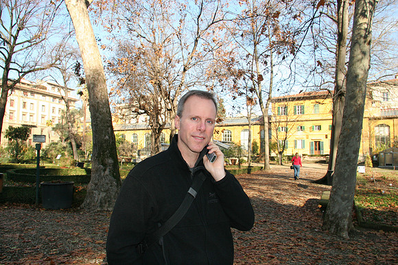 Near the central fountain, Mark with audioguide