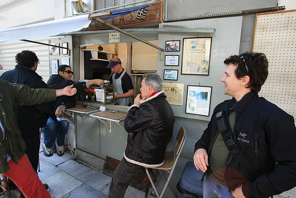At our favourite souvlaki stand in the Plaka, "Ο ΚΩΣΤΑΣ"