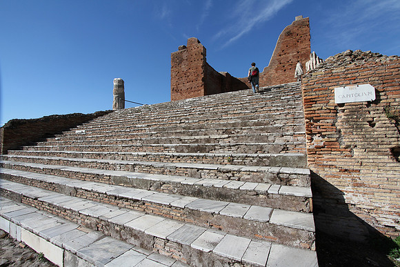 Walking up the steps on the Capitolium.