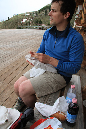 Lunch at Rifugio Jimmy. It's closed but we'll sit on the benches and enjoy the view.