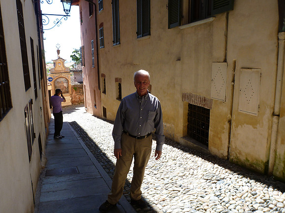 Cobblestone streets take you up to the castle, now called Torre Civica.
