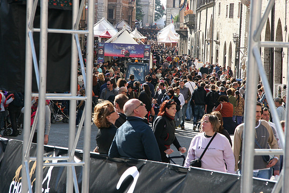 The street packed with people at the festival