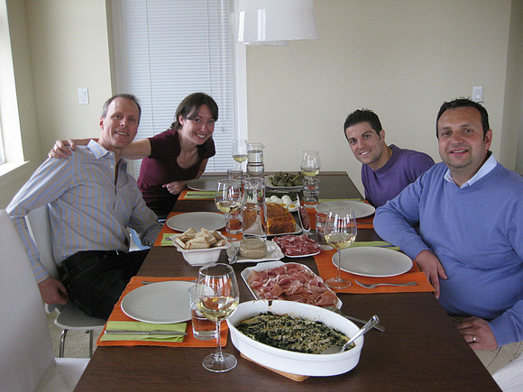 Eating Easter dinner: Mark, Federica, Luca, Nicola