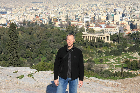 On Aeropagus Hill with Ancient Agora in background - Temple of Hephaistos