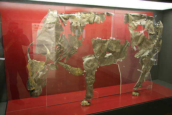 Pieces of a life-sized silver bull also found in the same stash. 6 BC