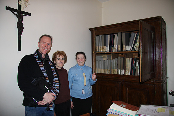 Ceva - These two nice ladies provided a baptism record for Maria Iuvara - church records in cabinet