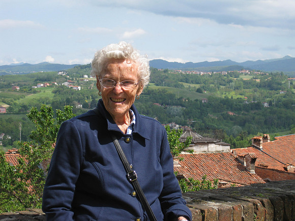 Lena and view south from top of Mondovì.