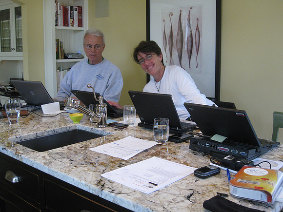 Laptop central. Jean comes over for service.