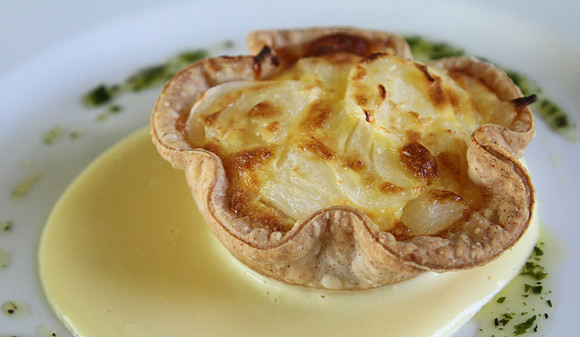 Savory tart with onion and cheese.