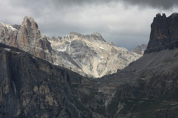 Endless mountains and light and shadow. Typical view in the Dolomites.