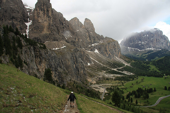 Making our way down to the rifugio at the pass.