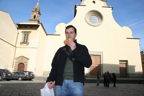 Eating fresh, hot focaccia