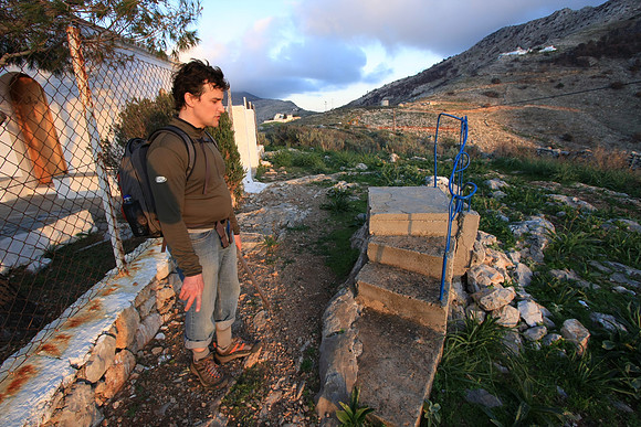 A small stair to get on a donkey. My stomach looks that way because of the backpack strap - really!