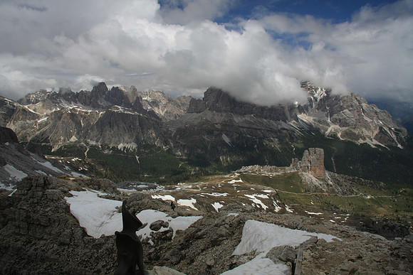 Looking north at Tofana obscured by clouds.