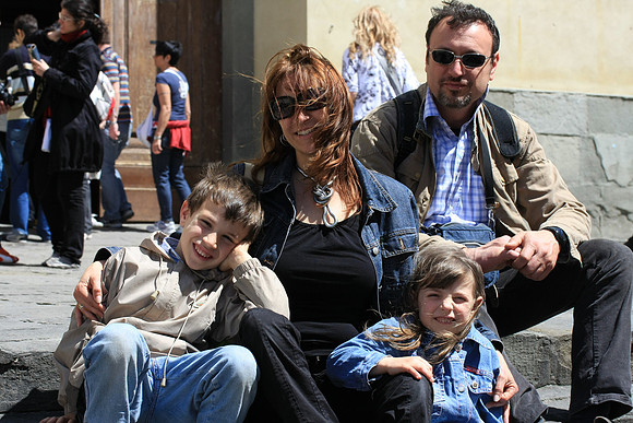 Noah, Monica, Matilda, and Domenico in front of Santo Spirito