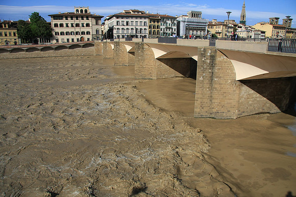 Ponte Alle Grazie - More thunderstorms and the river is so muddy, it seems like flowing chocolate