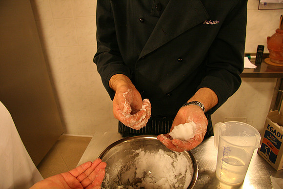 Moistened salt, just like packing snow balls