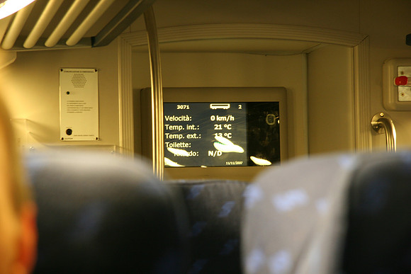 On the train, read out of temperature in/out, speed, and whether the bathroom is occupied