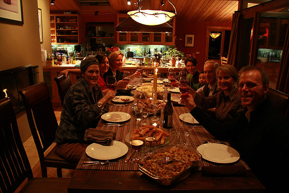 The Thanksgiving table looking the other way