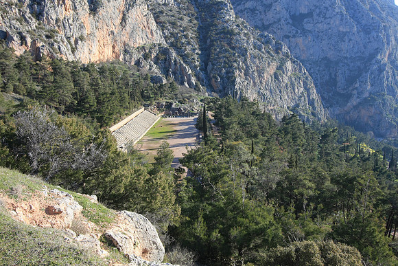 We pass by the ancient Delphi stadium.