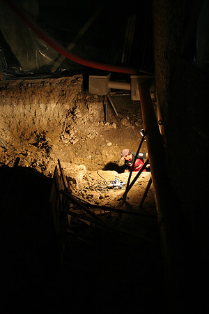 Worker Digging Many Meters Under the Main Piazza