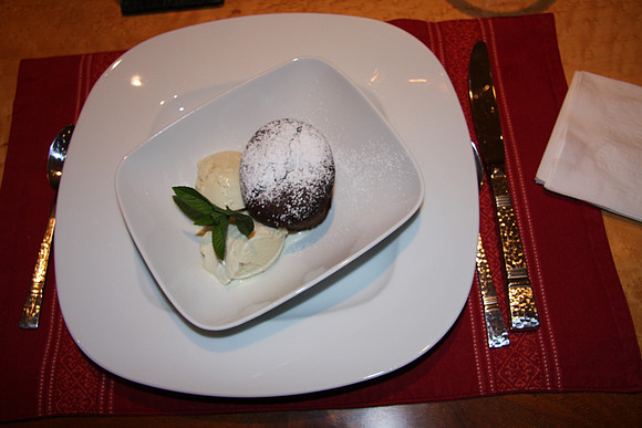 Chocolate Cake (Cioccolatissimo) with homemade mint gelato.