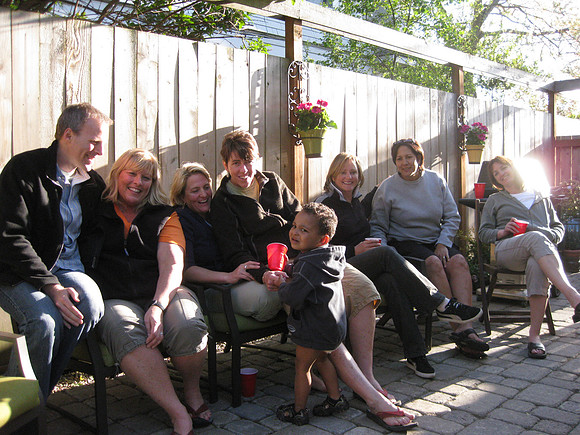 Enjoying spring on Kathy and Corine's patio.