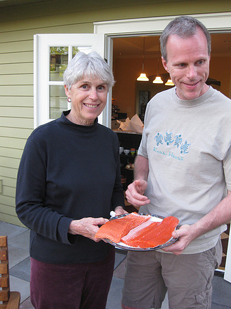 Doing a side-by-side of two types of salmon.