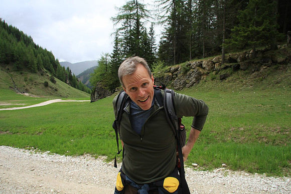 Mark gets the backpack now - still walking up ski slopes