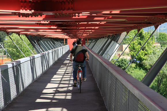 The lower part of the bridge is for bikes