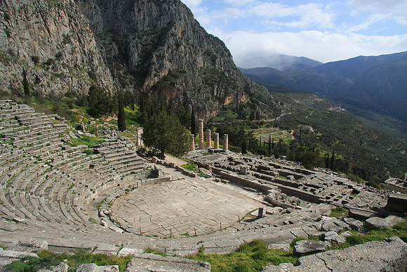 You climb higher into the site for a view down over the theater and then continue up to the stadium.