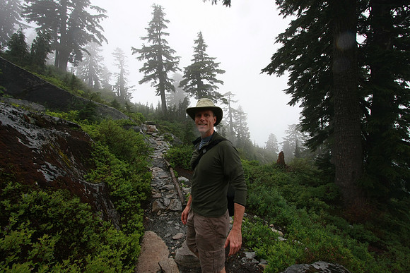 Mark pauses on the way up.
