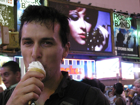 In Times Square eating a Mr. Softie treat.