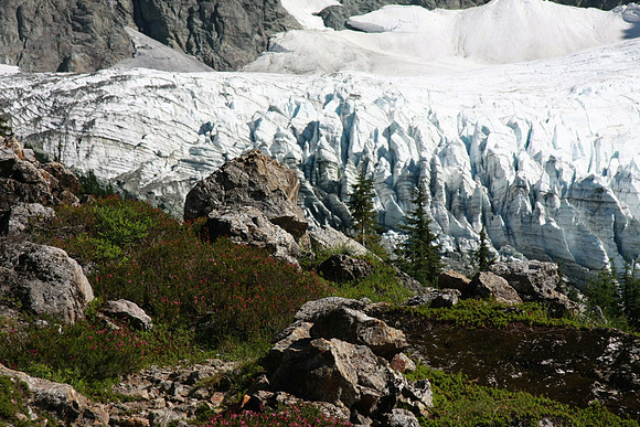 The glacier looks small but is quite large.