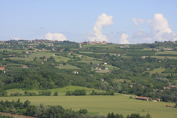 Looking east from Cherasco toward the hill village where Mark's great-grandfather Giacomo was born.