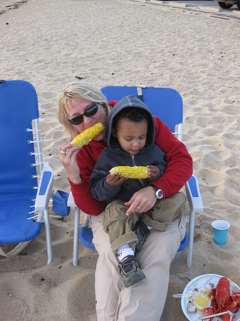 Jenny and Zach munching corn.