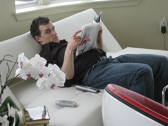 Contemplating a good orchid book after supper